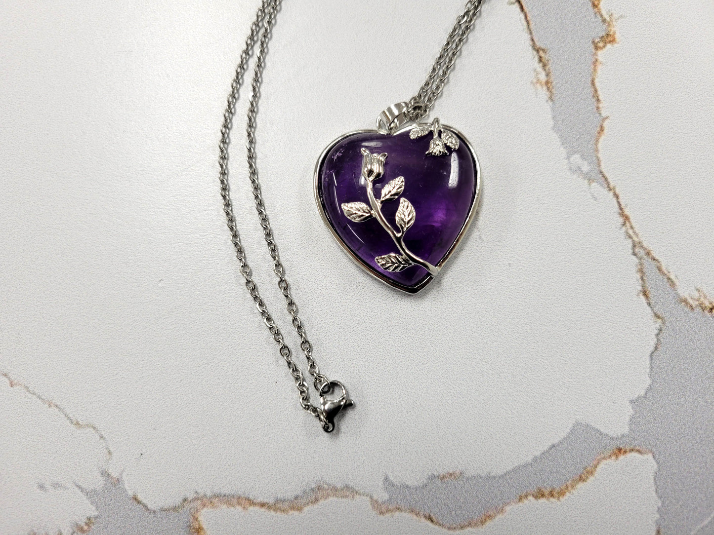 Amethyst Heart Crystal Necklace