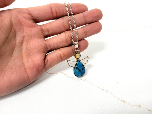 Aqua Quartz Angel Pendant Crystal Necklace