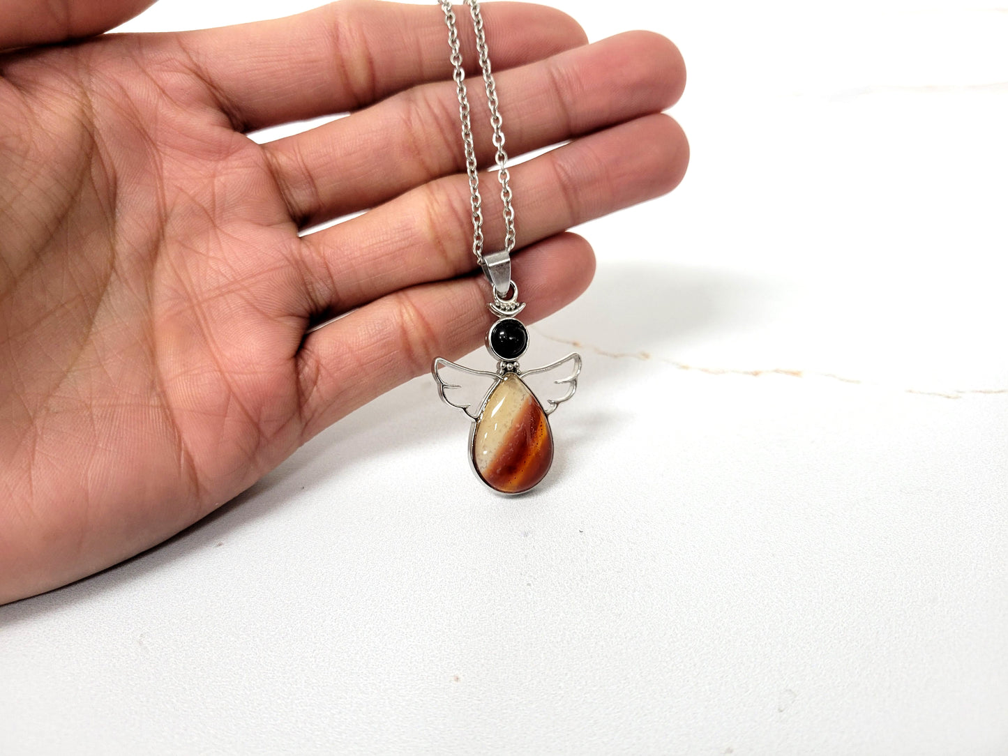 Carnelian Angel Pendant Crystal Necklace