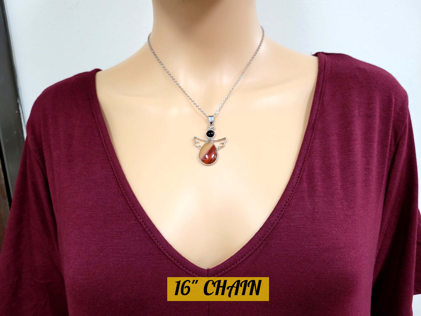 Carnelian Angel Pendant Crystal Necklace