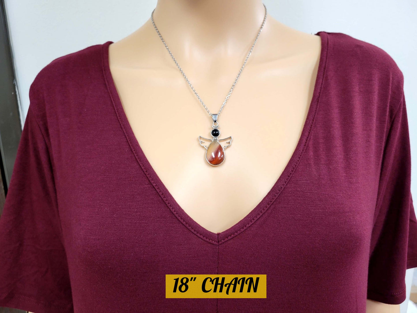 Carnelian Angel Pendant Crystal Necklace