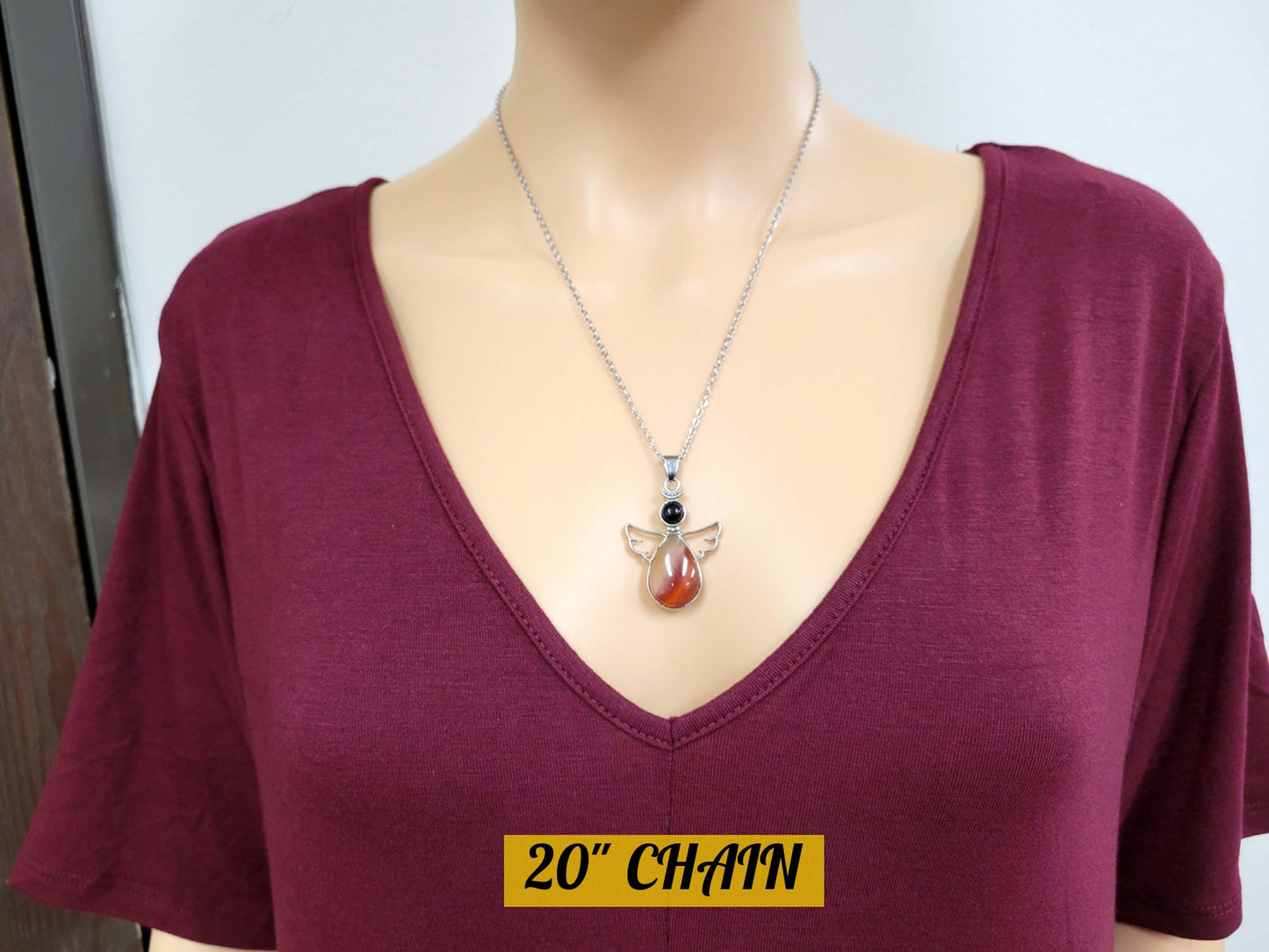 Carnelian Angel Pendant Crystal Necklace