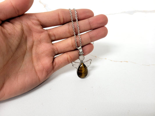 Tiger's Eye Angel Pendant Crystal Necklace