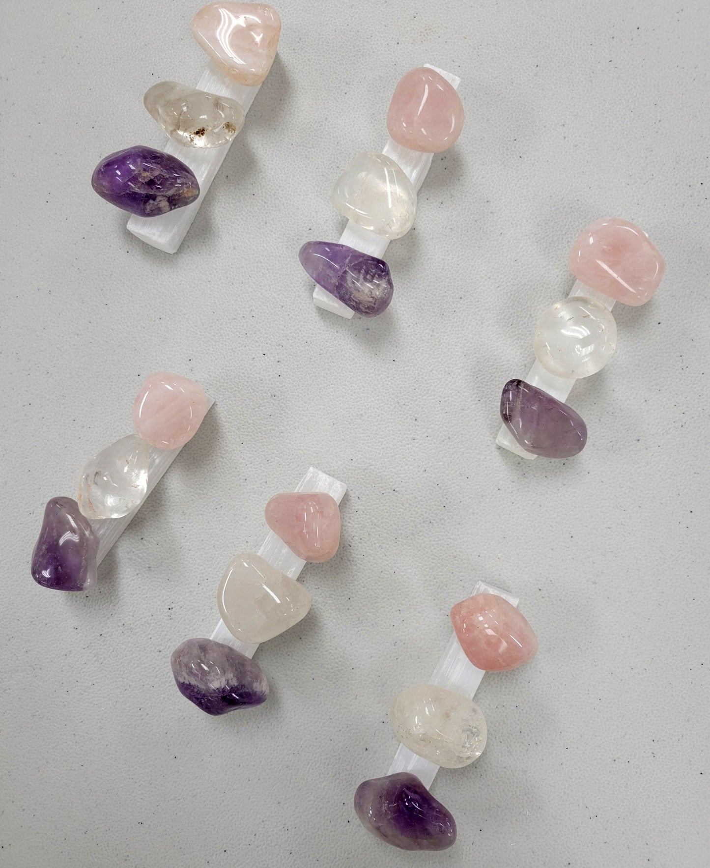 Mini Crystal Kit - Amethyst, Rose Quartz, Clear Quartz with Selenite Charger Stick