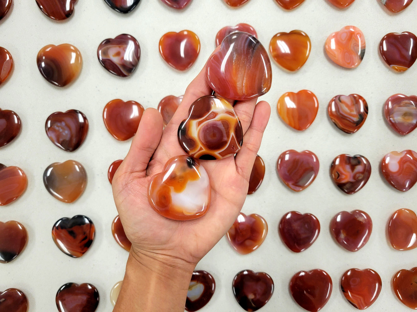 Carnelian Crystal Heart Palm Stones