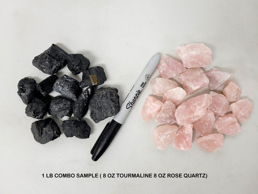 Black Tourmaline & Rose Quartz Combo - 1 LB to 2 LBS Bulk Rough Stones