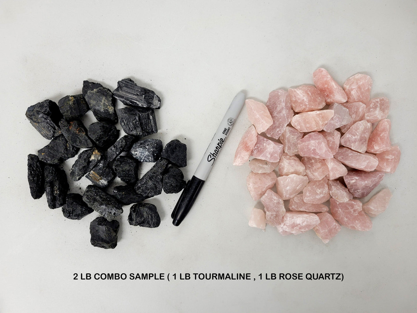 Black Tourmaline & Rose Quartz Combo - 1 LB to 2 LBS Bulk Rough Stones