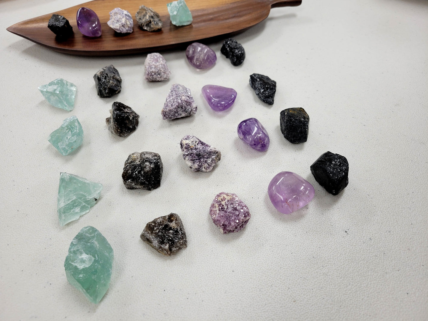 Crystals for Empath - Tourmaline, Amethyst, Lepidolite, Smoky Quartz, Fluorite