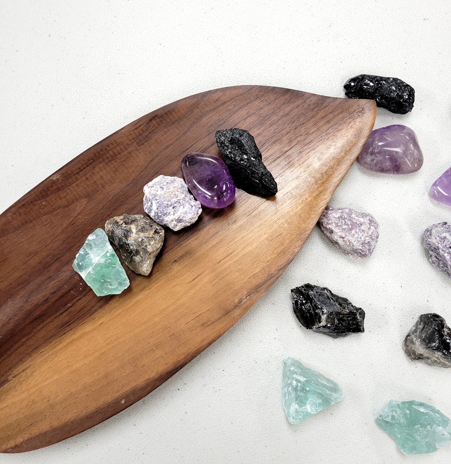 Crystals for Empath - Tourmaline, Amethyst, Lepidolite, Smoky Quartz, Fluorite