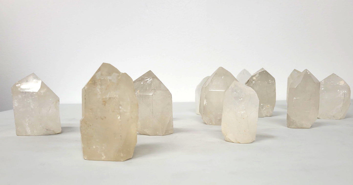 Large Polished Quartz Crystal Tower Point- Free Standing Cut Base