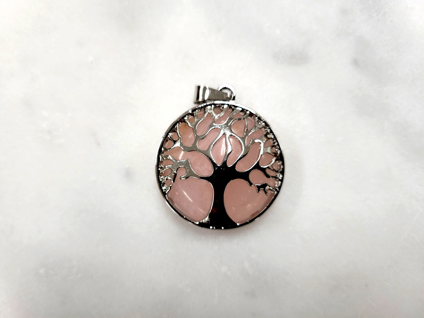 Rose Quartz Crystal Tree of Life Pendant