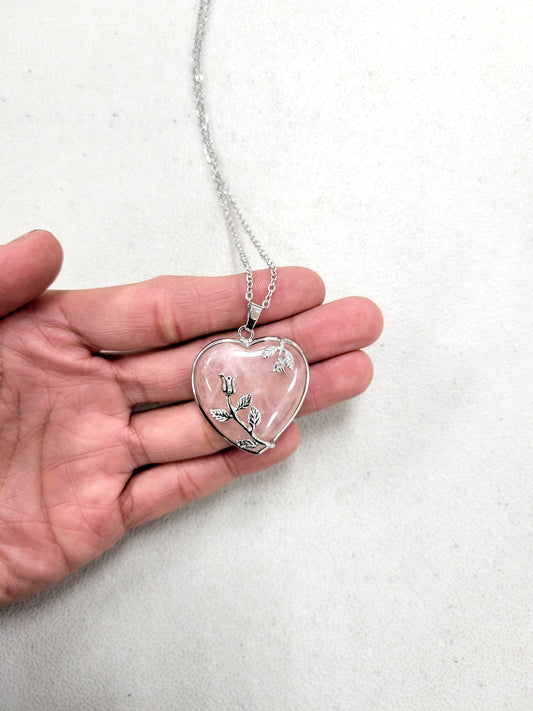 Rose Quartz Heart Crystal Necklace