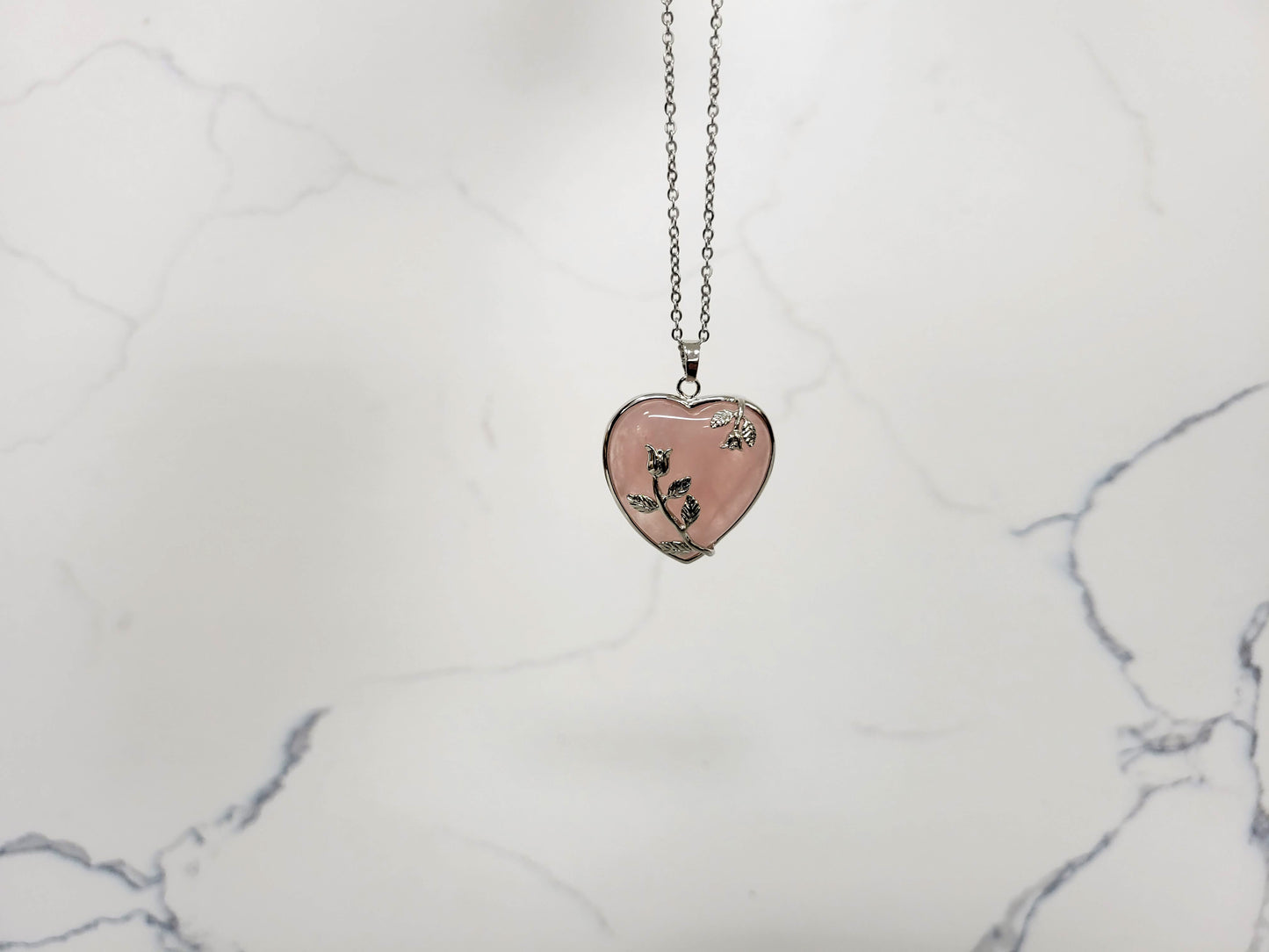 Rose Quartz Heart Crystal Necklace