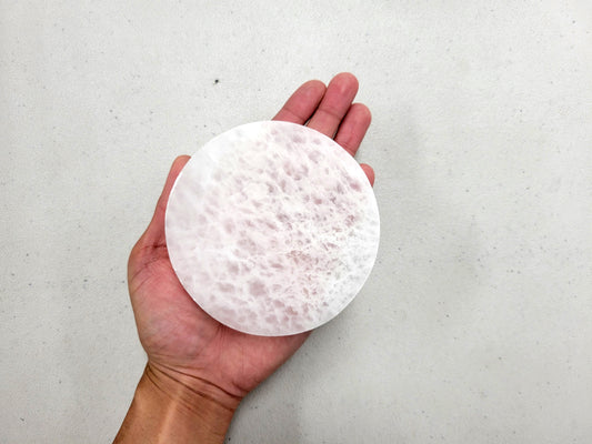 Polished Selenite Crystal Round Charging Plate 4"