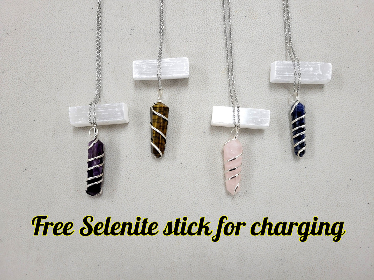 Spiral Wrapped Crystal Pendant Necklaces