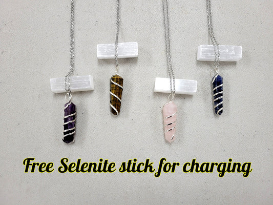 Spiral Wrapped Crystal Pendant Necklaces