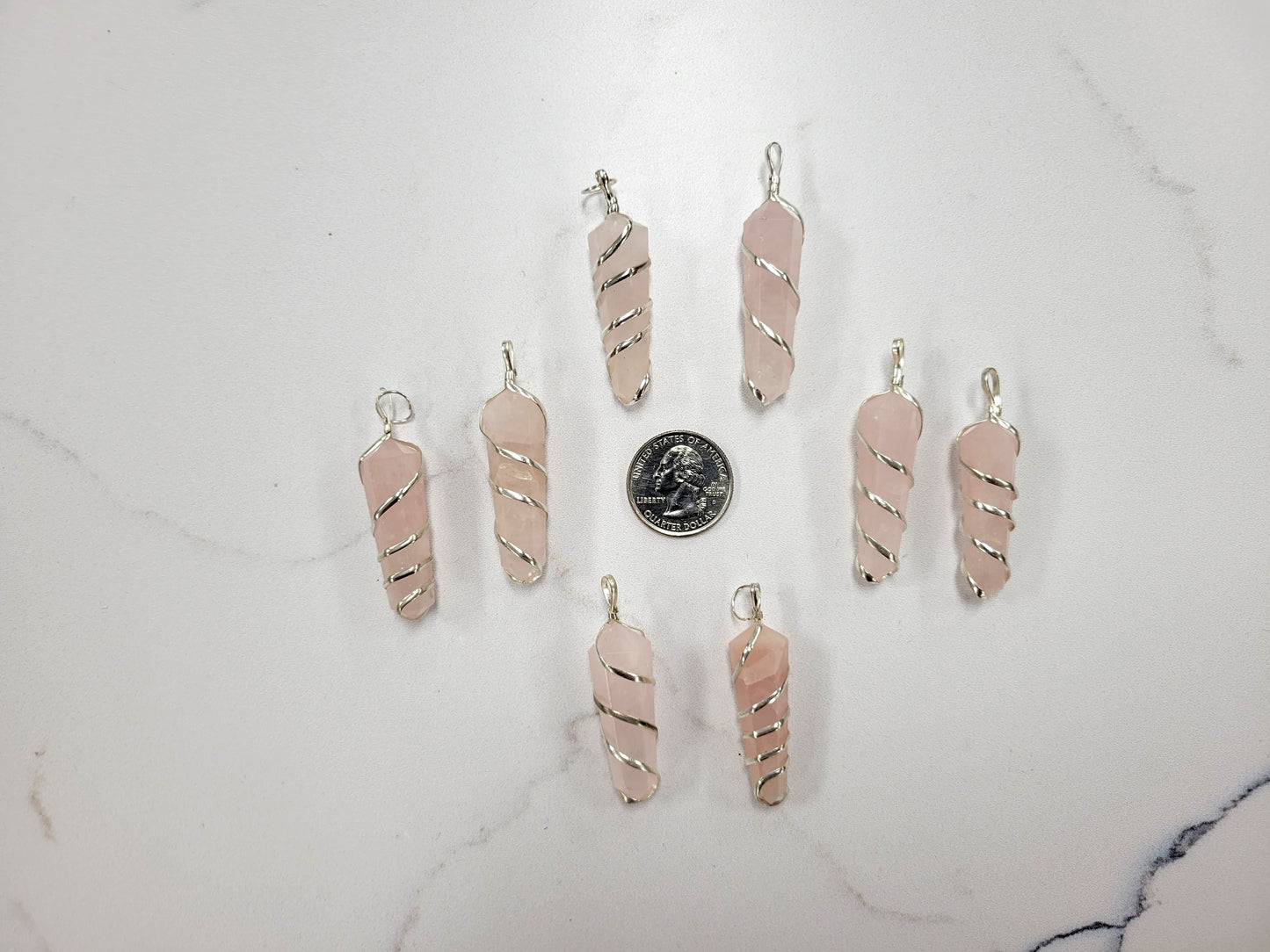 Spiral Wrapped Natural Crystal Pendants