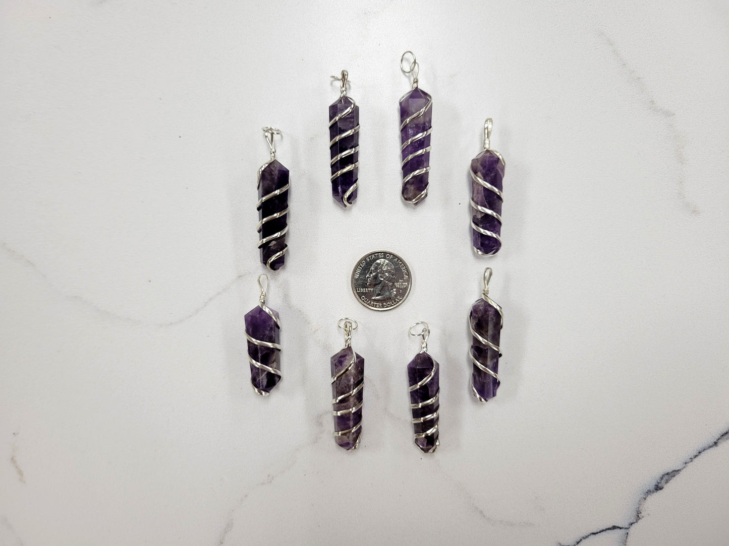 Spiral Wrapped Natural Crystal Pendants