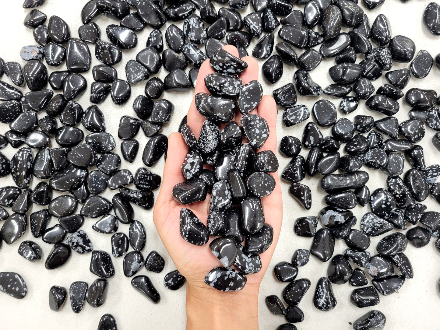 Tumbled Snowflake Obsidian Crystal Stones Bulk - Size Small 1/2 inch to 1 inch