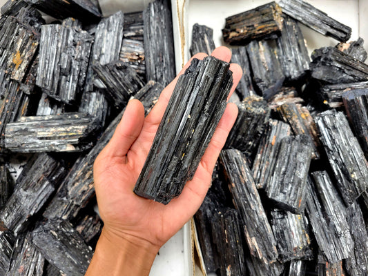 Large Raw Haystack Black Tourmaline Crystal Logs