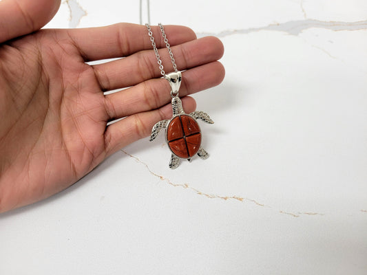 Red Jasper Turtle Pendant Crystal Necklace