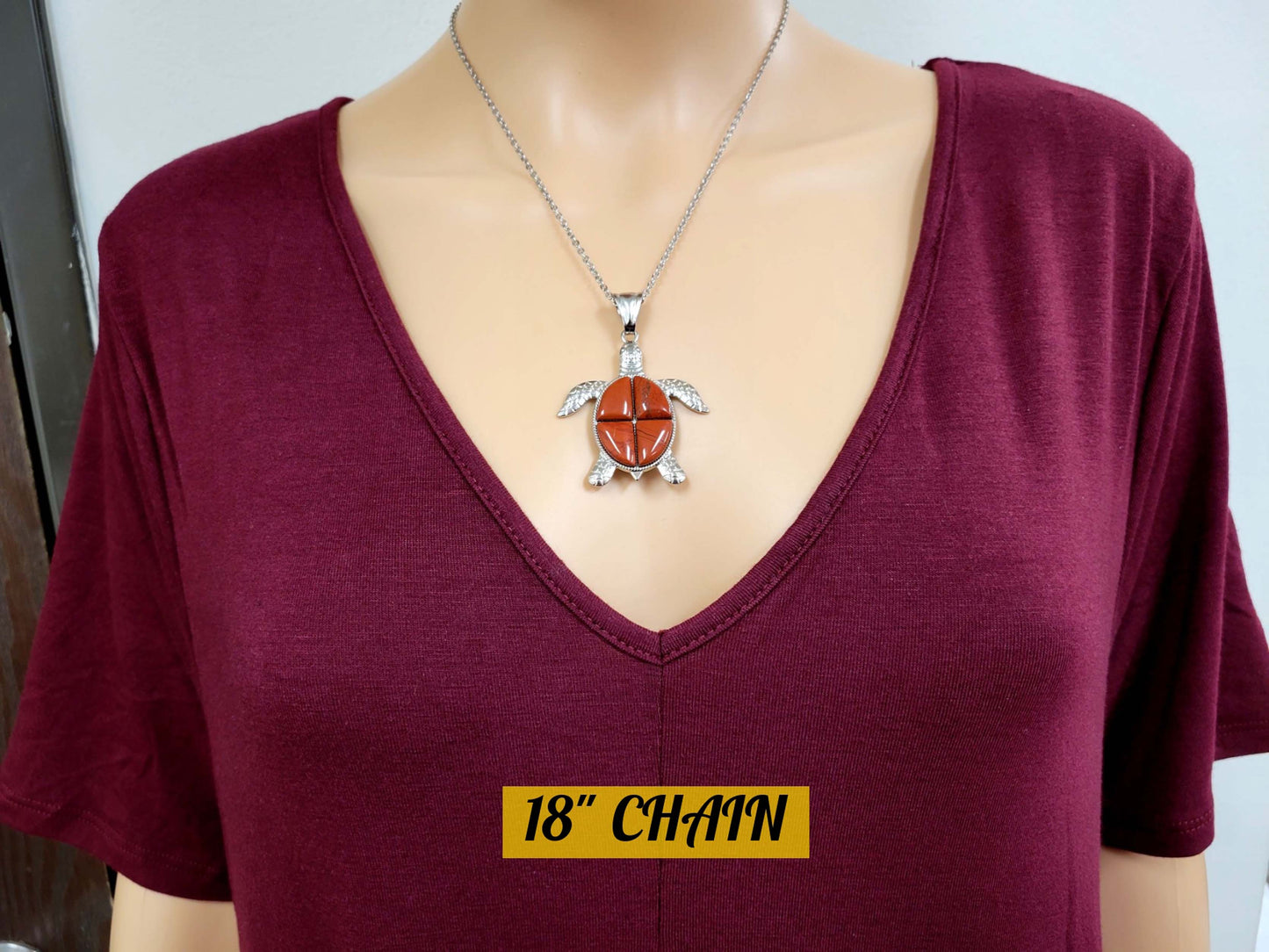 Red Jasper Turtle Pendant Crystal Necklace