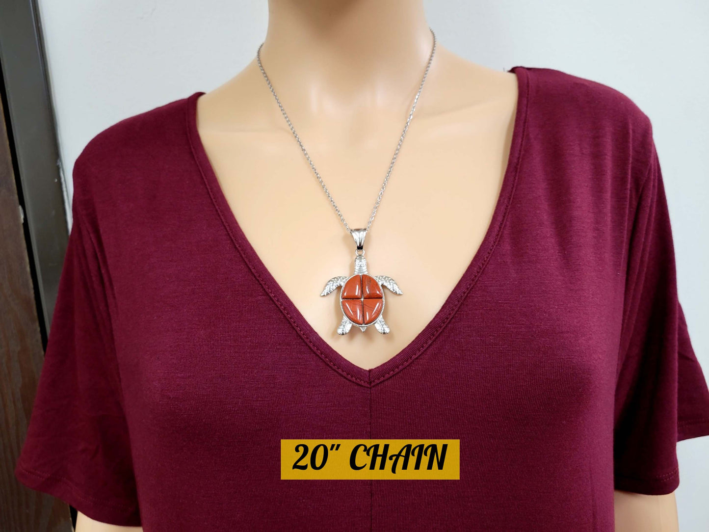 Red Jasper Turtle Pendant Crystal Necklace