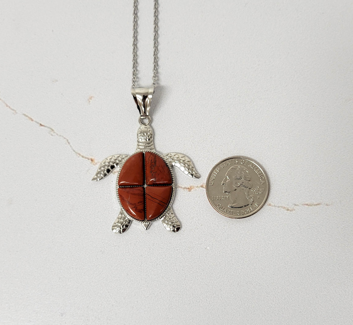 Red Jasper Turtle Pendant Crystal Necklace