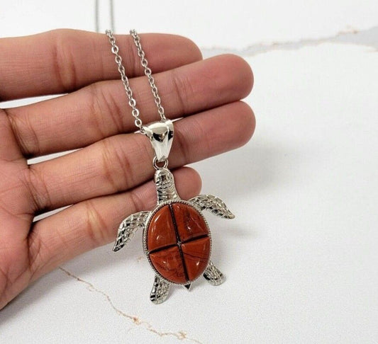 Red Jasper Turtle Pendant Crystal Necklace