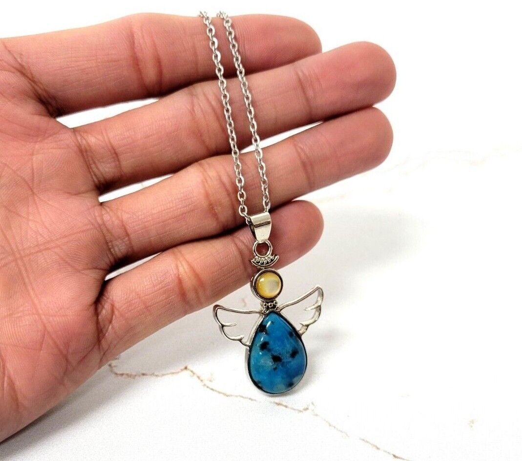 Aqua Quartz Angel Pendant Crystal Necklace