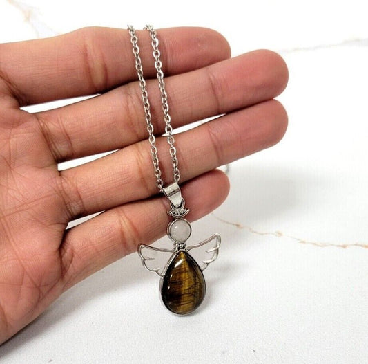 Tiger's Eye Angel Pendant Crystal Necklace