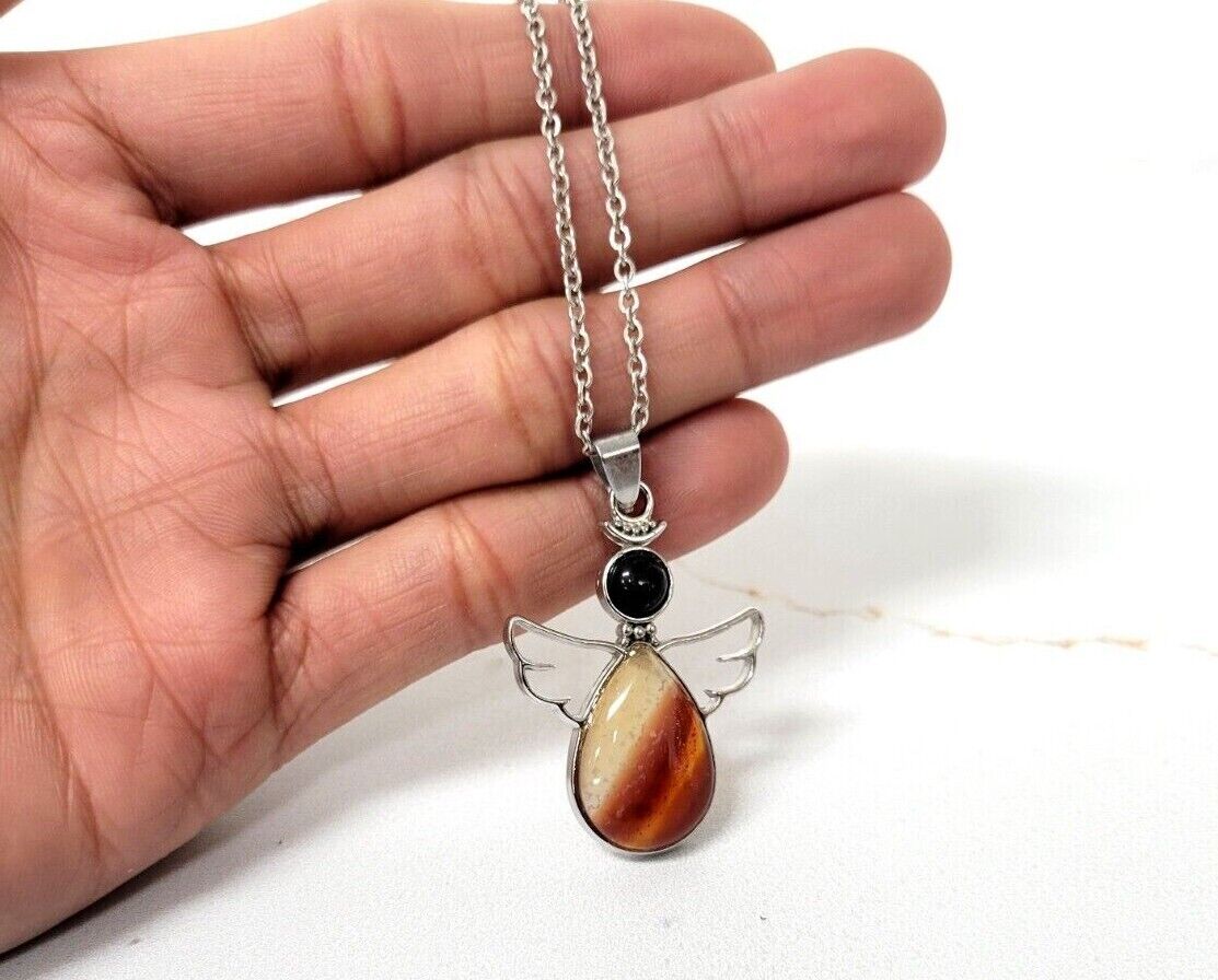 Carnelian Angel Pendant Crystal Necklace